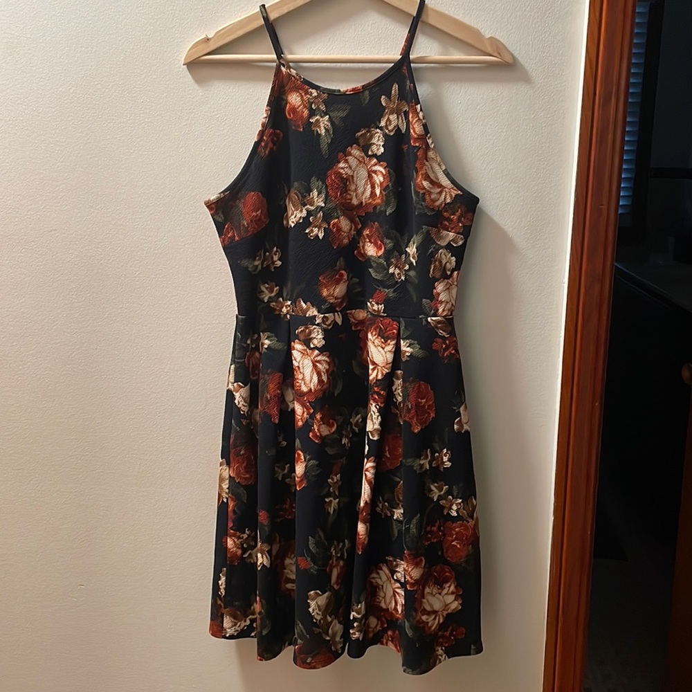 Navy floral mini halter dress